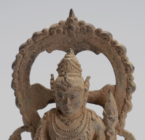 Vishnu - Antique Java Style Majapahit Seated Bronze Charity Vishnu Statue - 11cm/4"