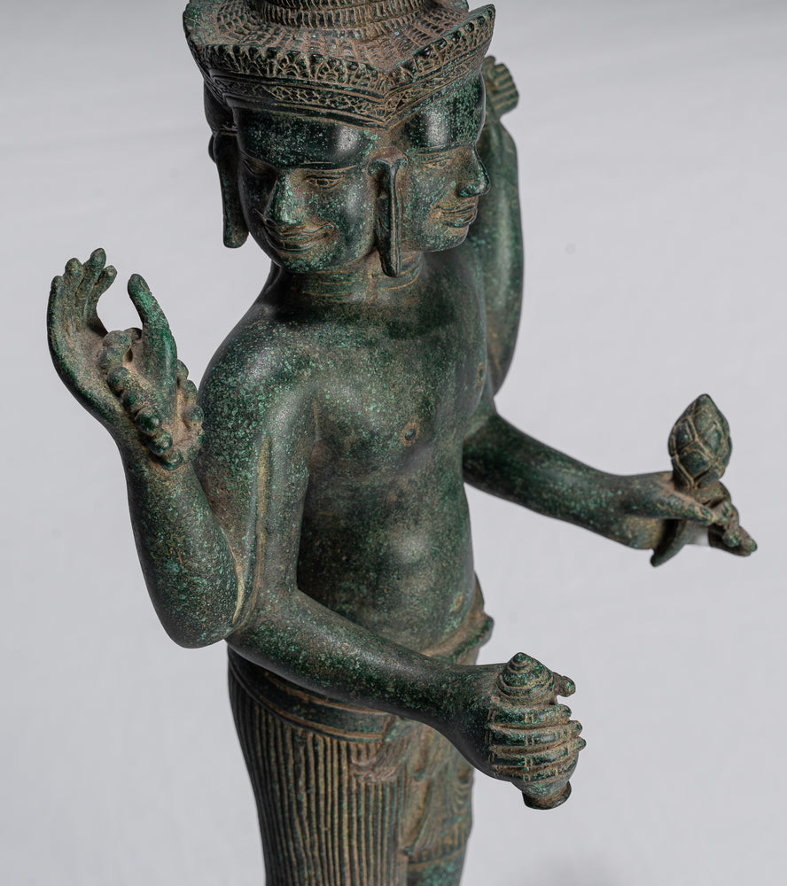 Estatua de Brahma - Brahma de bronce jemer estilo bayón antiguo - Creación de dios hindú - 53 cm/21"