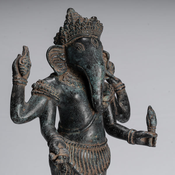 Ganesha Statue - Antique Khmer Style Standing Bronze Bayon Ganesh Statue - 40cm/16"