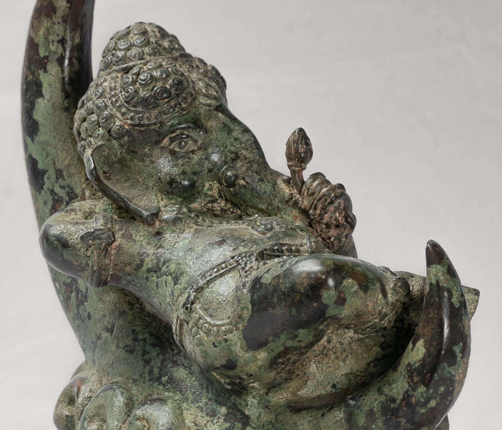 Ganesha Statue - Antique Thai Style Bronze Reclining Ganesha Statue on Moon - 31cm/12"