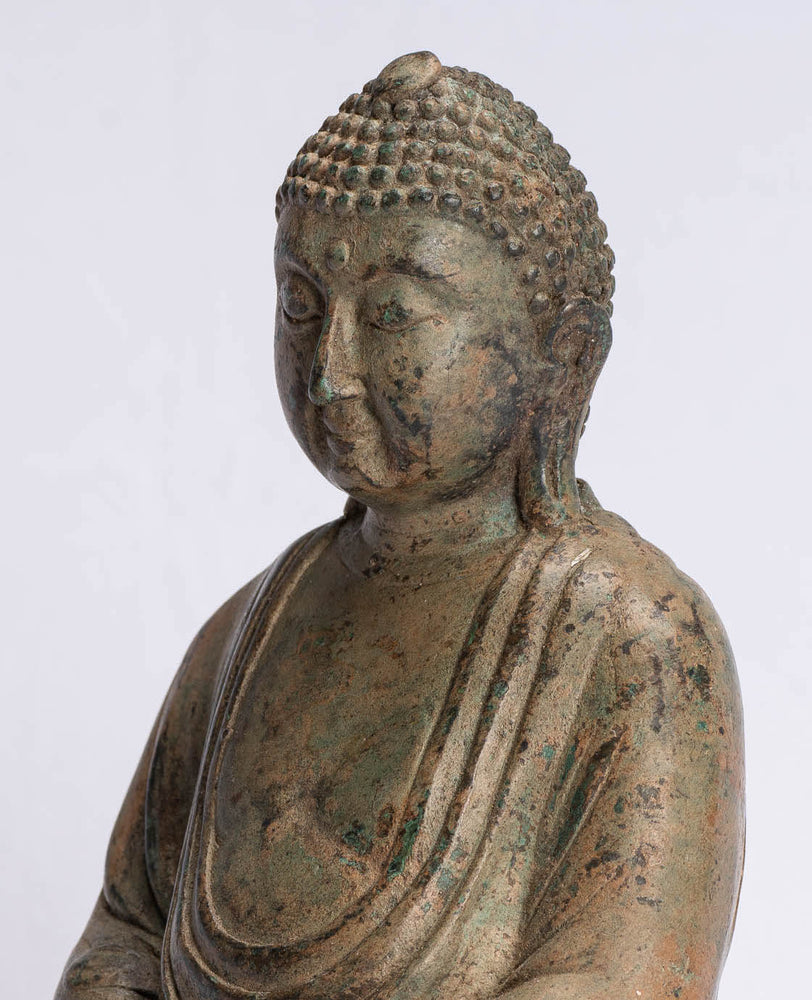 Buda Japonés - Estatua de Buda Amitabha de Meditación Sentada de Bronce de Estilo Japonés Antiguo - 18cm/7"