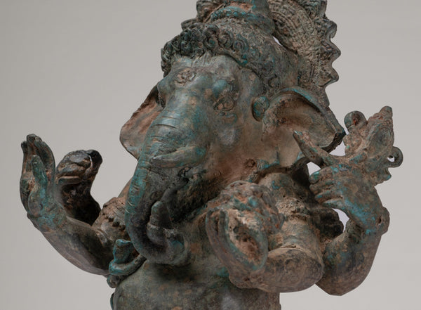 Ganesha Statue - Antique Thai Style Bronze Standing 4-Arm Ganesha Statue - 35cm/14"