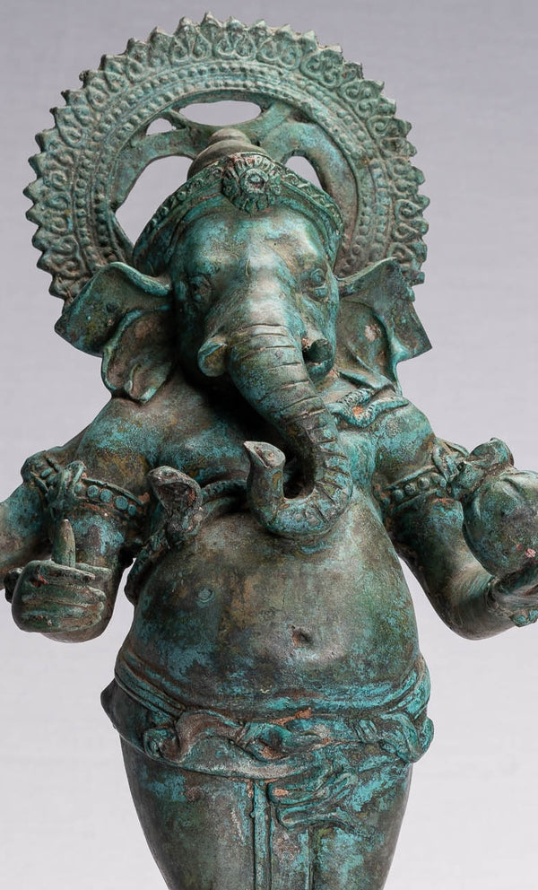 Ganesha Statue - Antique Thai Style Bronze Standing 4-Arm Ganesha Statue - 46cm/18"