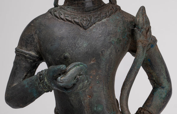 Tara Statue - Antique Java Style Majapahit Seated Bronze Devi Tara Statue - 31cm/12"