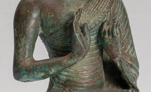 Buddha Statue - Antique Sri Lanka Style Seated Bronze Teaching Buddha Statue - 25cm/10"