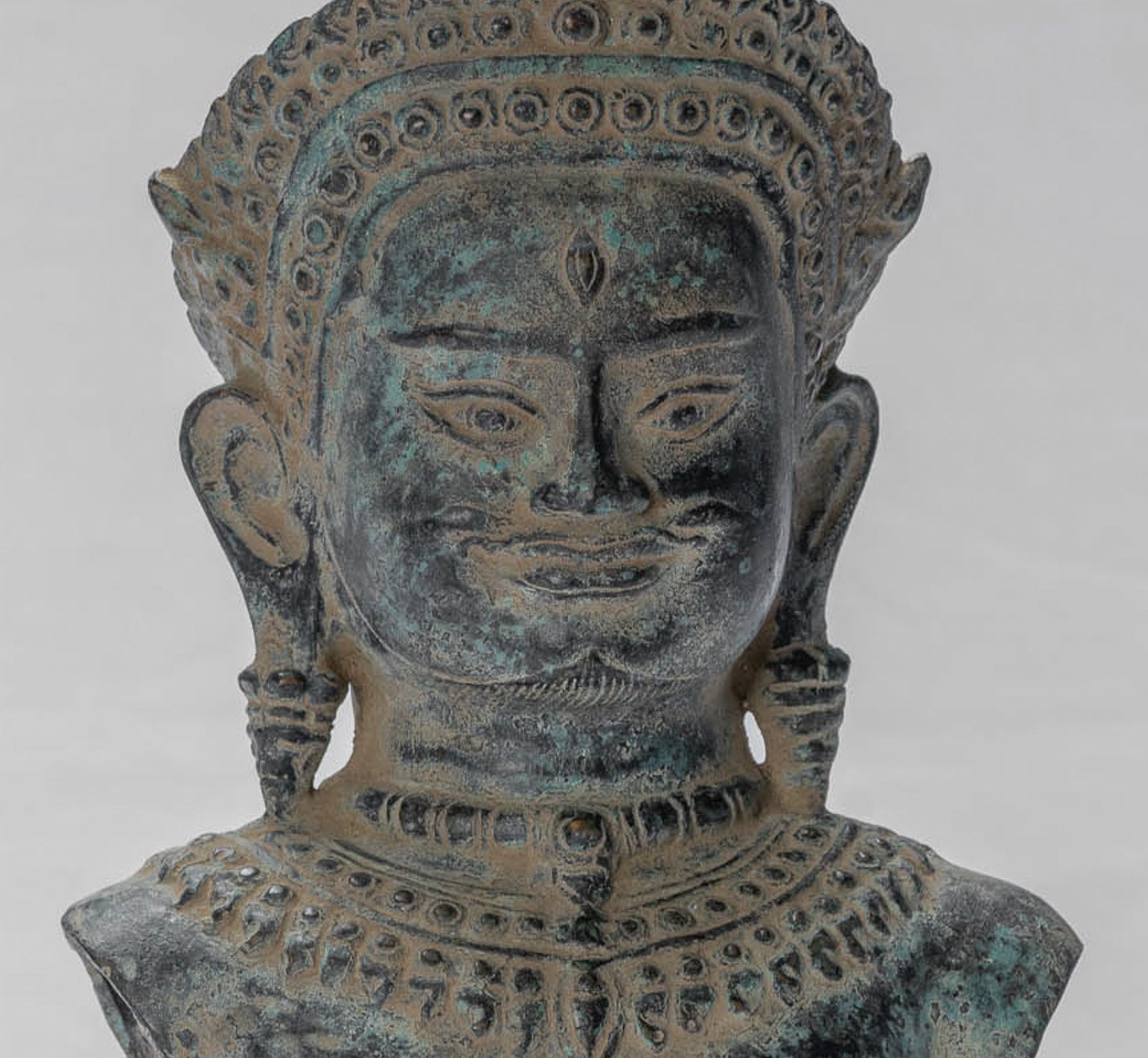 Shiva Statue - Antique Khmer -Stil Bronze -Mounted Shiva Torso Statue - 34 cm/14 "