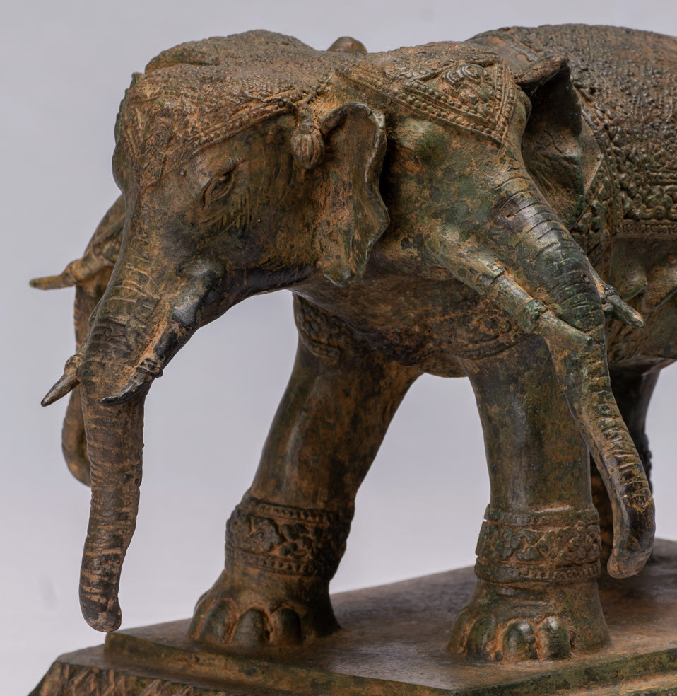 Estatua antigua de bronce de estilo tailandés Erawan Airavata o elefante - 23 cm/9 pulgadas de alto