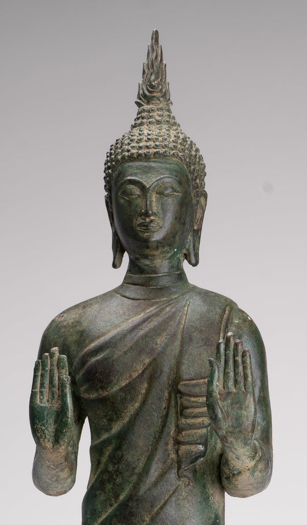 Buddha Statue - Antique Thai Style Bronze Standing Abhaya Protection Buddha Statue - 62cm/25"