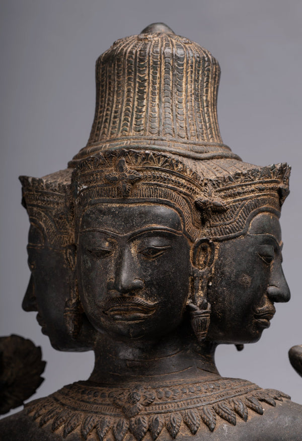 Brahma Statue - Antique Khmer Style Koh Ker Standing Bronze Brahma - Hindu God Creation - 97cm/39"