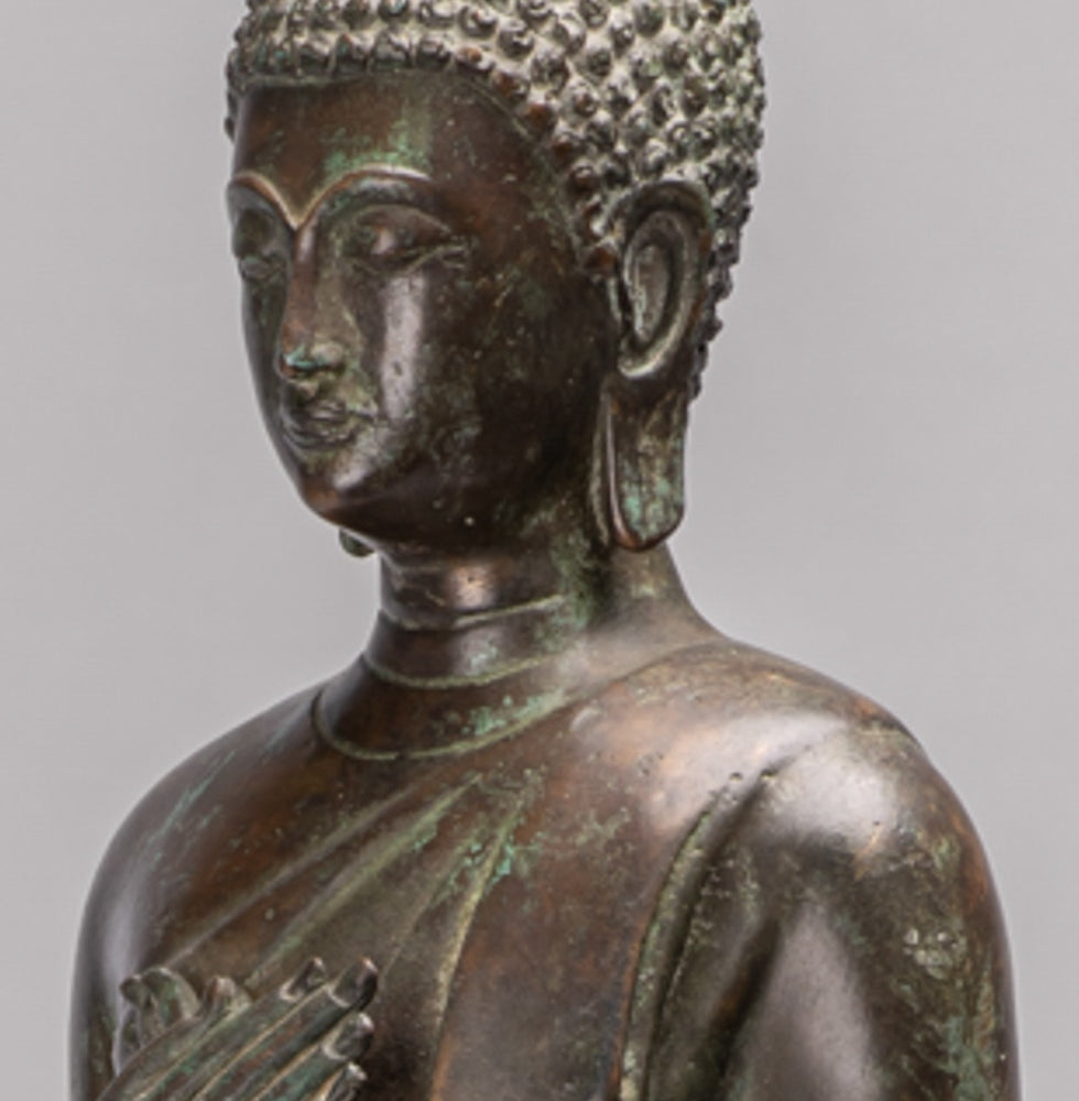 Buddha Statue - Antique Thai Style Bronze Thoughtful Gautama Buddha Statue - 63cm/25"