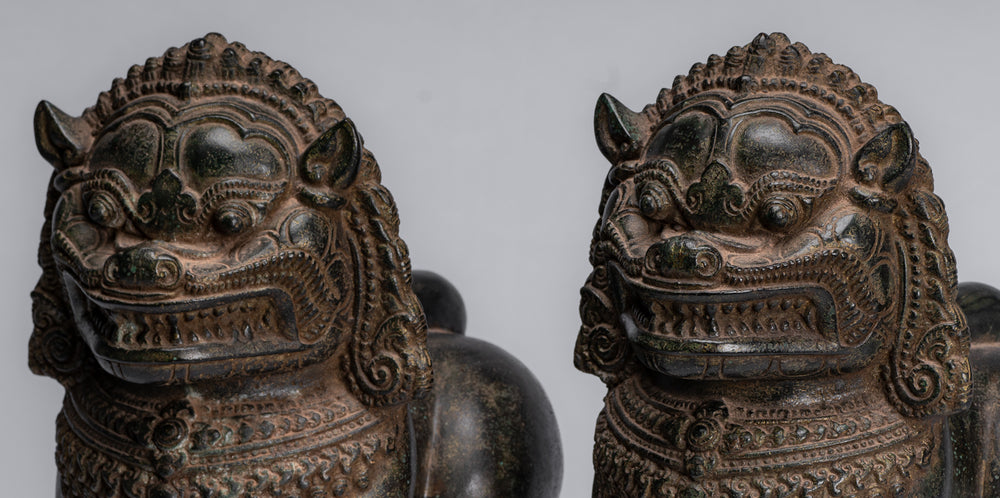 Temple Lion - Antique Khmer Style Bronze Standing Temple Guardian or Lion - 31cm/12"