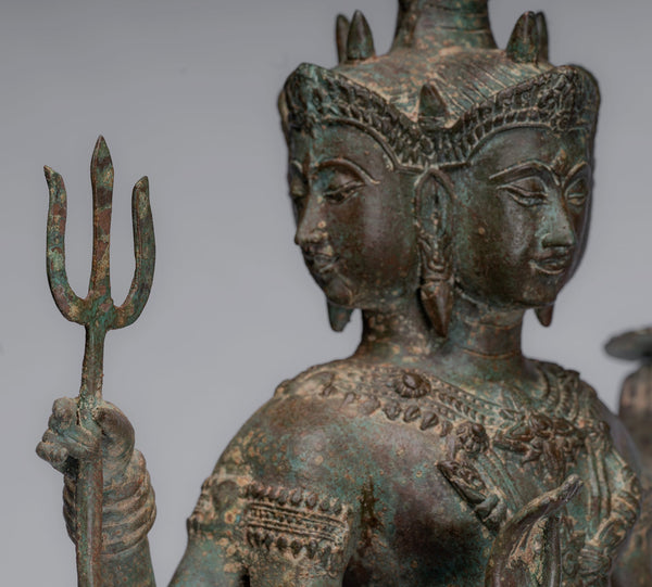 Trimurti Statue - Antique Thai Style Trimurti Shiva Brahma Vishnu Statue - 84cm/34"