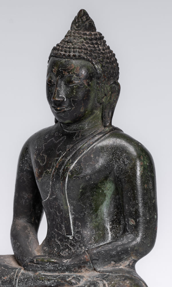 Estatua de Buda - Estatua de Buda de meditación sentada de bronce estilo antiguo de Sri Lanka - 18 cm/7"