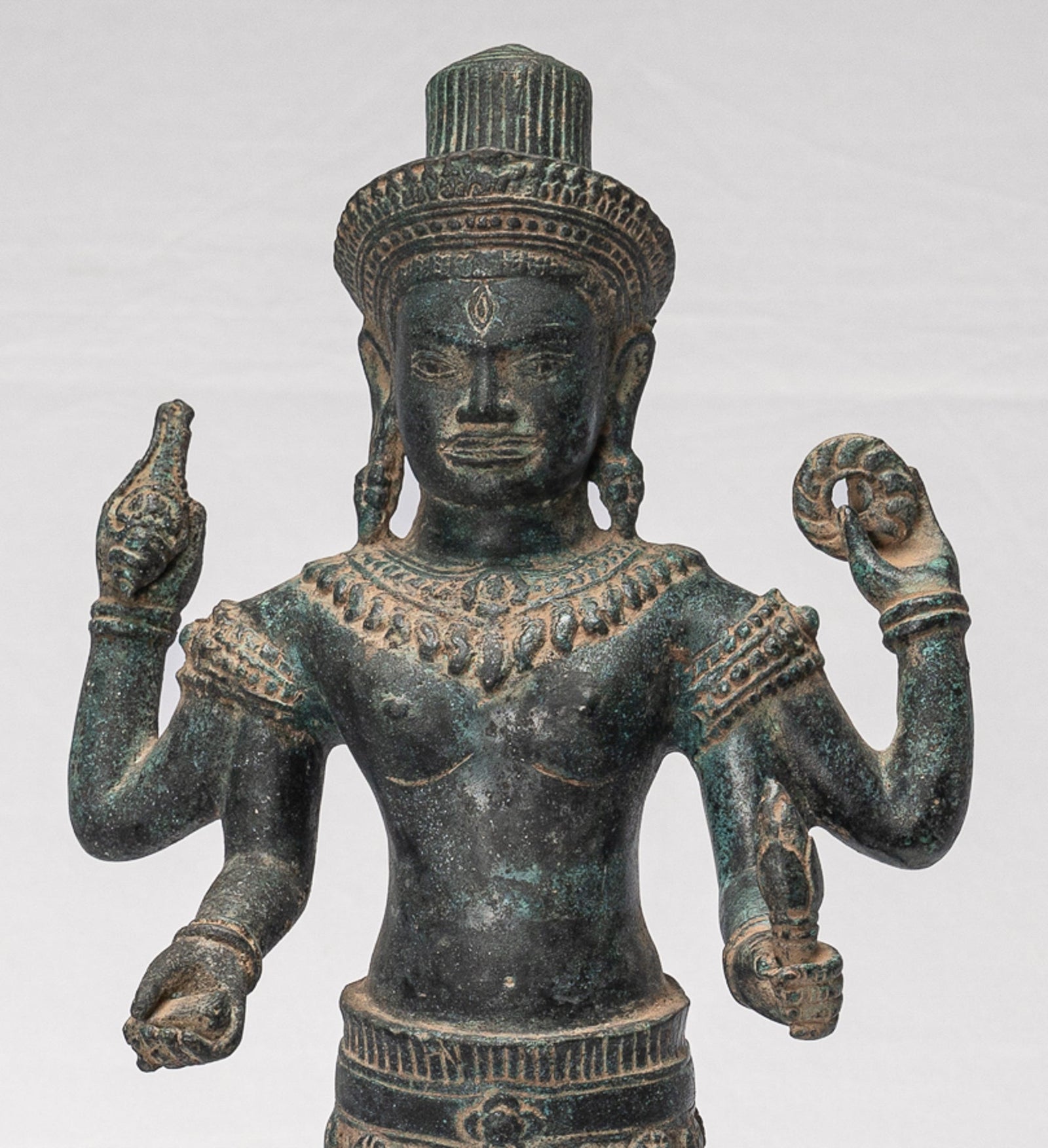 Antique Khmer Style Koh Ker Style Shiva Statue — Standing Four-Armed Shiva in Bronze - 44cm/18"