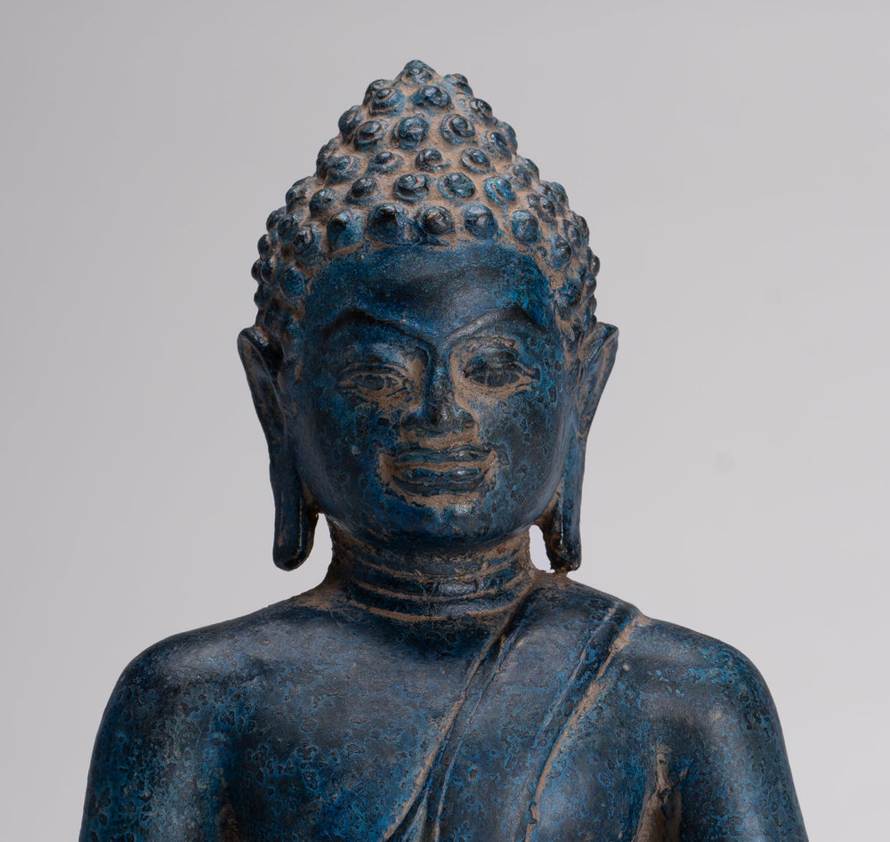 Buddha Statue - Antique Thai Style Seated Bronze Dvaravati Meditation Buddha Statue - 25cm/10"