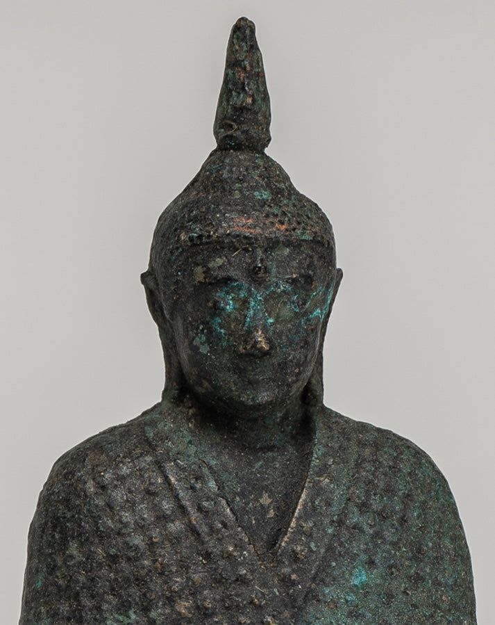 Buddha Sculpture - Antique Thai Style Bronze Seated Meditation Winter Buddha Statue - 12.5cm/5"