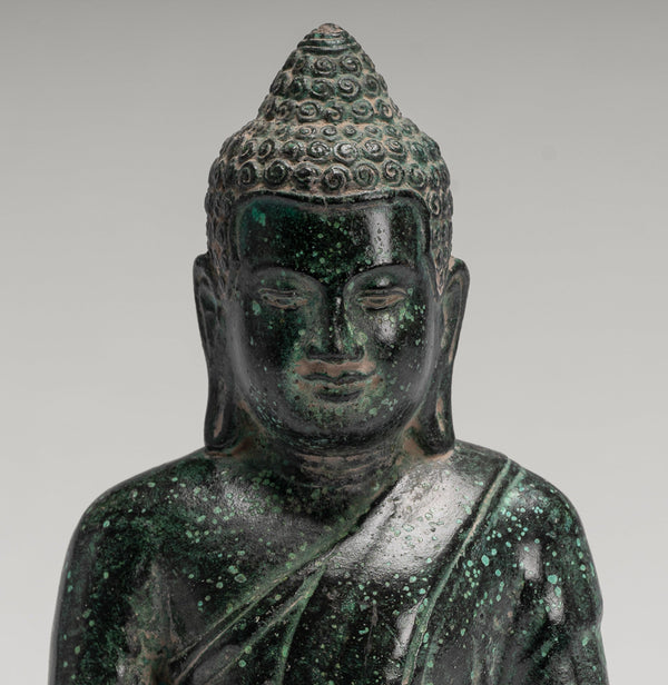 Buddha Statue - Buddha - Antique Khmer Style Seated Bronze Meditation Buddha Statue - 19cm/8"