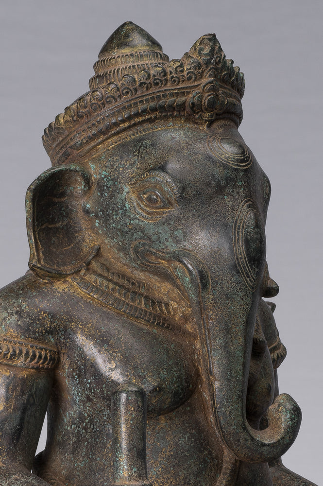 Estatua de Ganesha - Estatua de Ganesh sentada post-Bayon estilo jemer antiguo - 38 cm/15"
