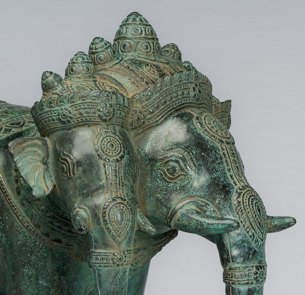 Estatua antigua de bronce estilo jemer Erawan Airavata o elefante - 44 cm/18 pulgadas de alto