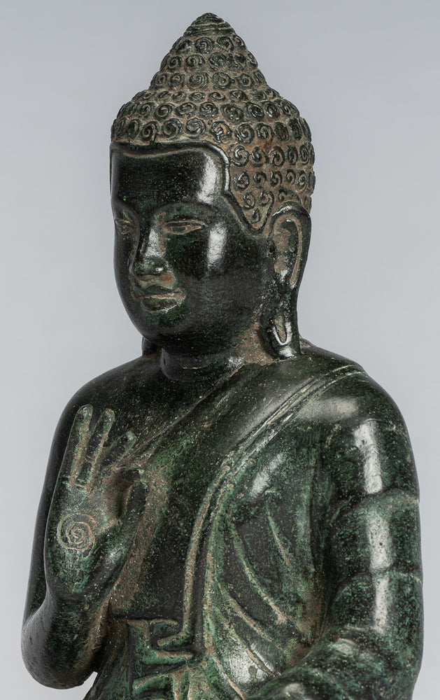 Buddha Statue - Buddha - Antique Khmer Style Seated Bronze Teaching Buddha Statue - 20cm/8"