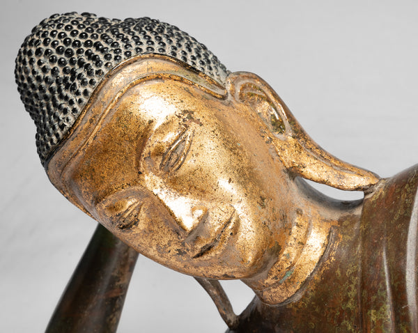 Buddha Statue - Antique Thai Style Bronze Sukhothai Reclining Nirvana Buddha Statue - 106cm/42"