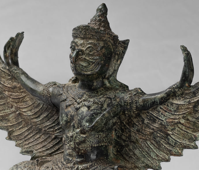 Antique Thai Style Standing Bronze Vishnu Garuda Statue - 33cm/13"