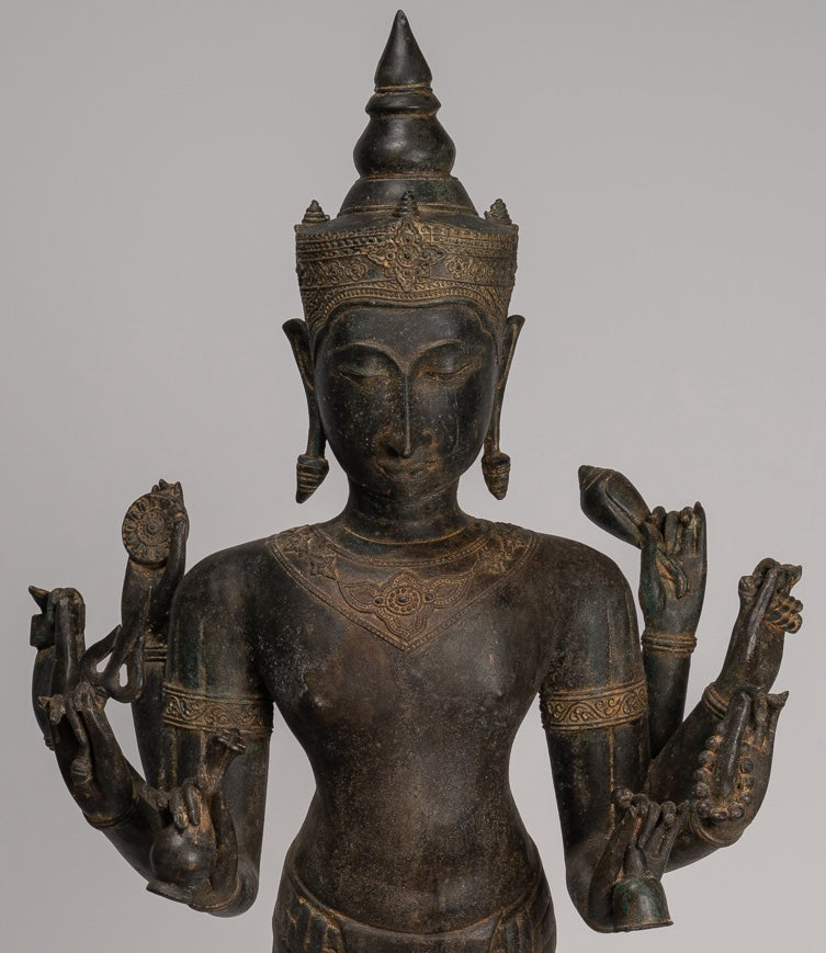 Statua di Vishnu - Statua di Vishnu in bronzo in stile tailandese antico - 113 cm/45"