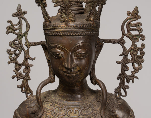 Buddha Statue - Antique Burmese Style Bronze Shan Enlightenment Seated Buddha Statue - 131cm/52"