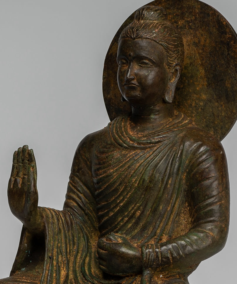 Estatua de Buda indio - Estatua de Buda de protección de bronce estilo Gandhara antiguo - 34 cm/14"