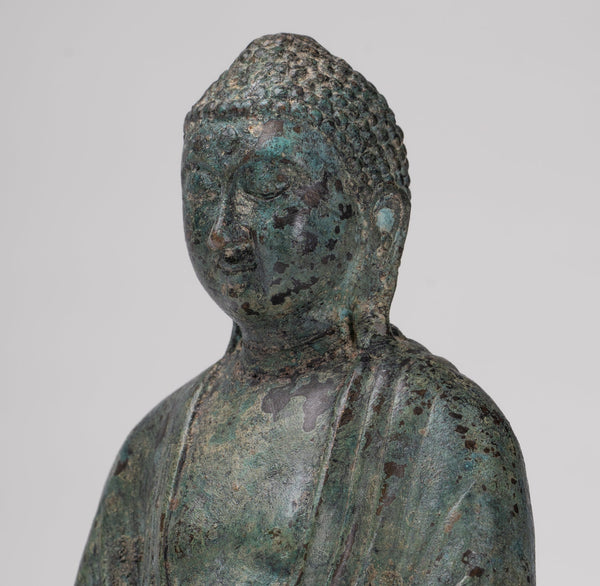Japanese Buddha - Antique Japanese Style Bronze Seated Meditation Amitabha Buddha Statue - 18cm/7"