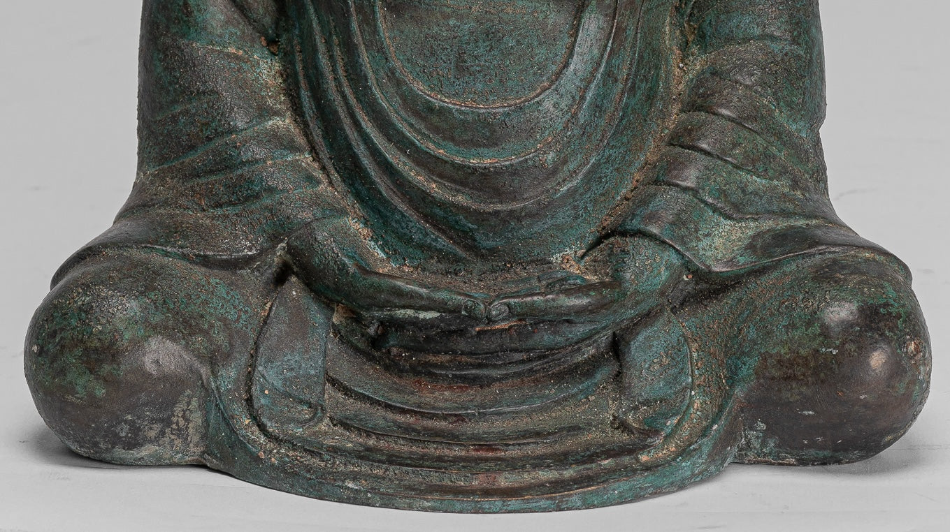 Buddha giapponese - Statua del Buddha Amitabha da meditazione seduto in bronzo antico in stile giapponese - 30 cm/12"
