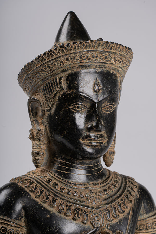 Buddha - Antique Khmer Style Bronze Seated Double Teaching Bayon Buddha Statue - 56cm/22"