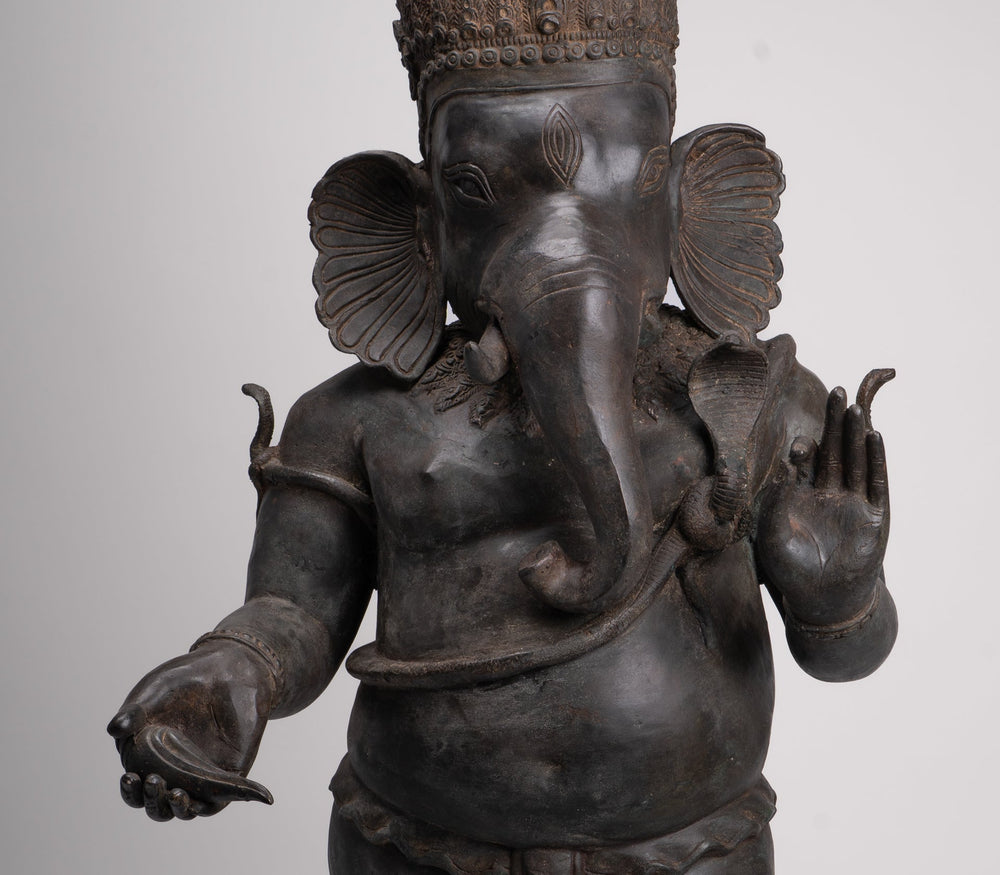 Large Ganesha Statue - Antique Thai Style Ganesh Statue with Conch Shell - 135cm/54"