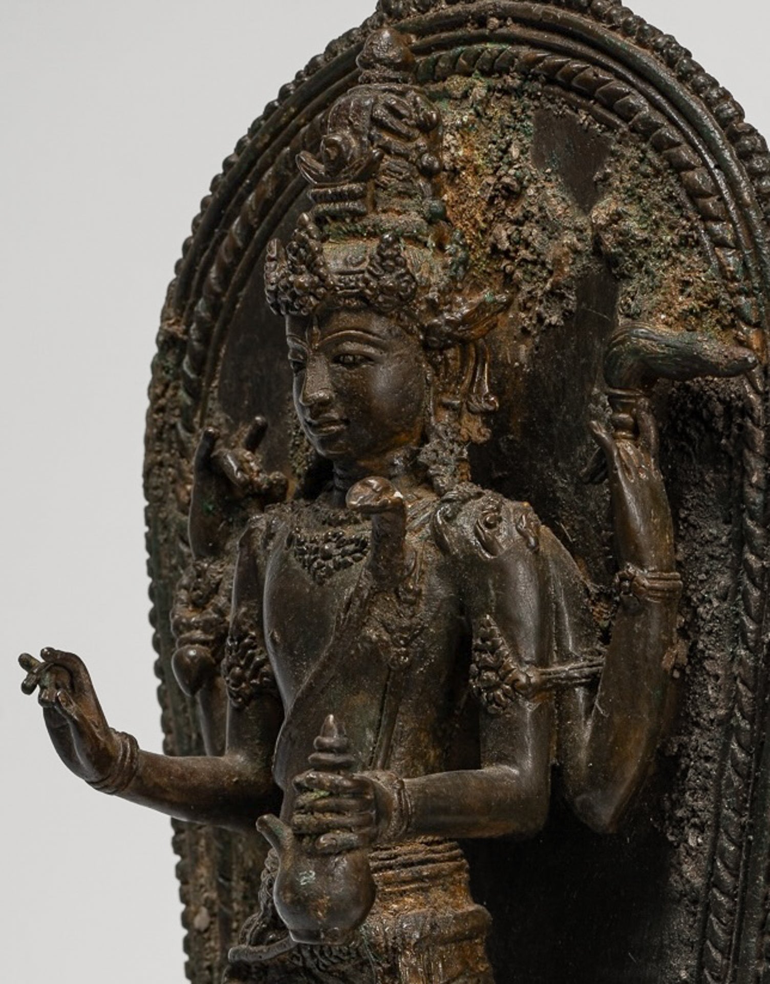 Shiva Statue - Antique Indonesian Style Bronze Javanese Standing 4-Arm Shiva Statue - 37cm/15"