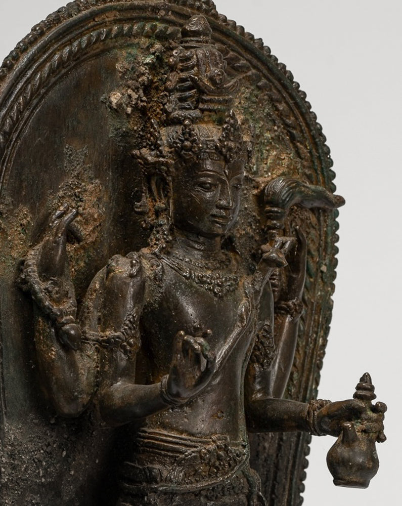 Shiva Statue - Antique Indonesian Style Bronze Javanese Standing 4-Arm Shiva Statue - 37cm/15"