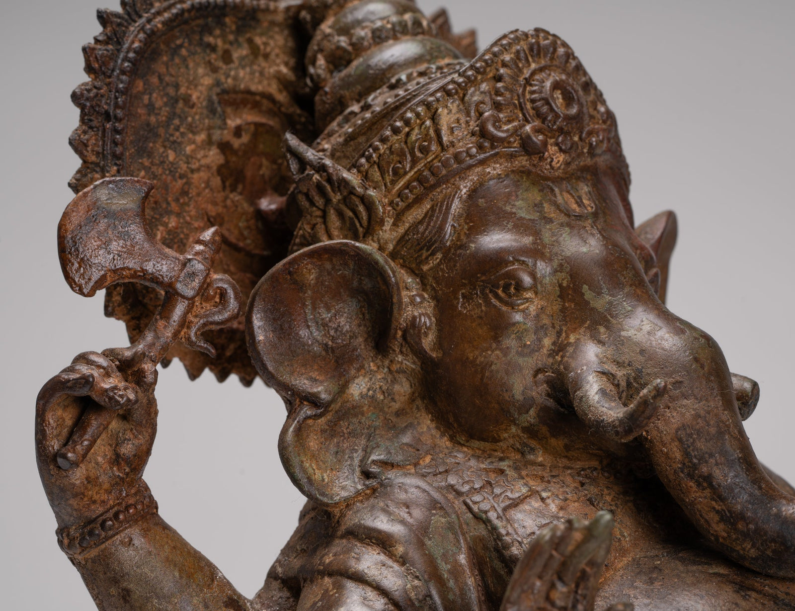 Ganesh - Statue de Ganesha inclinable en bronze de style thaïlandais antique avec souris - 41 cm/16"