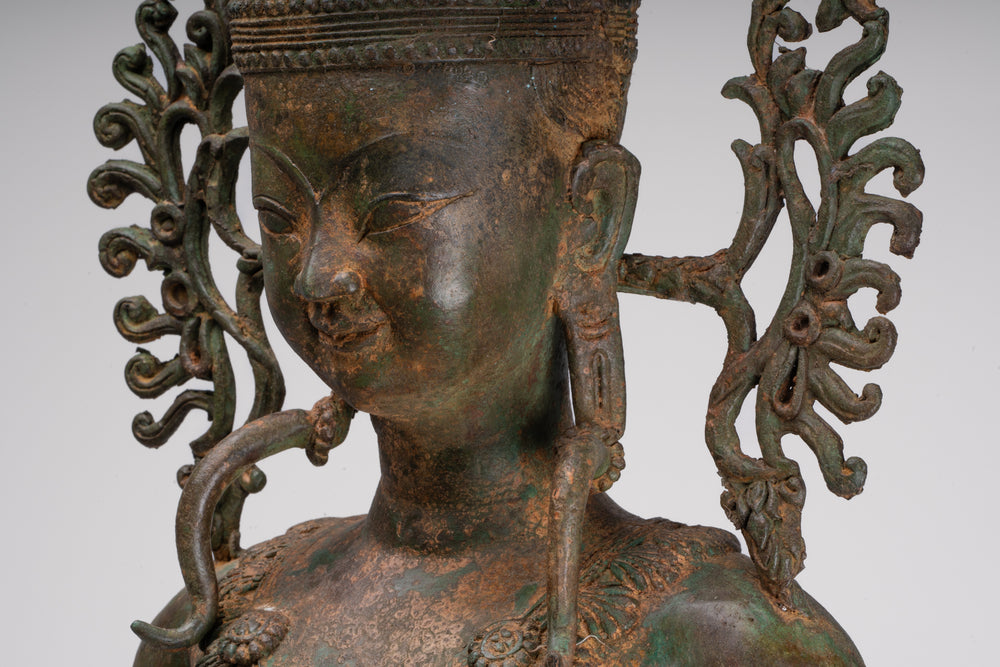 Large Buddha Statue - Antique Burmese Style Bronze Shan Enlightenment Seated Buddha Statue - 104cm/42"