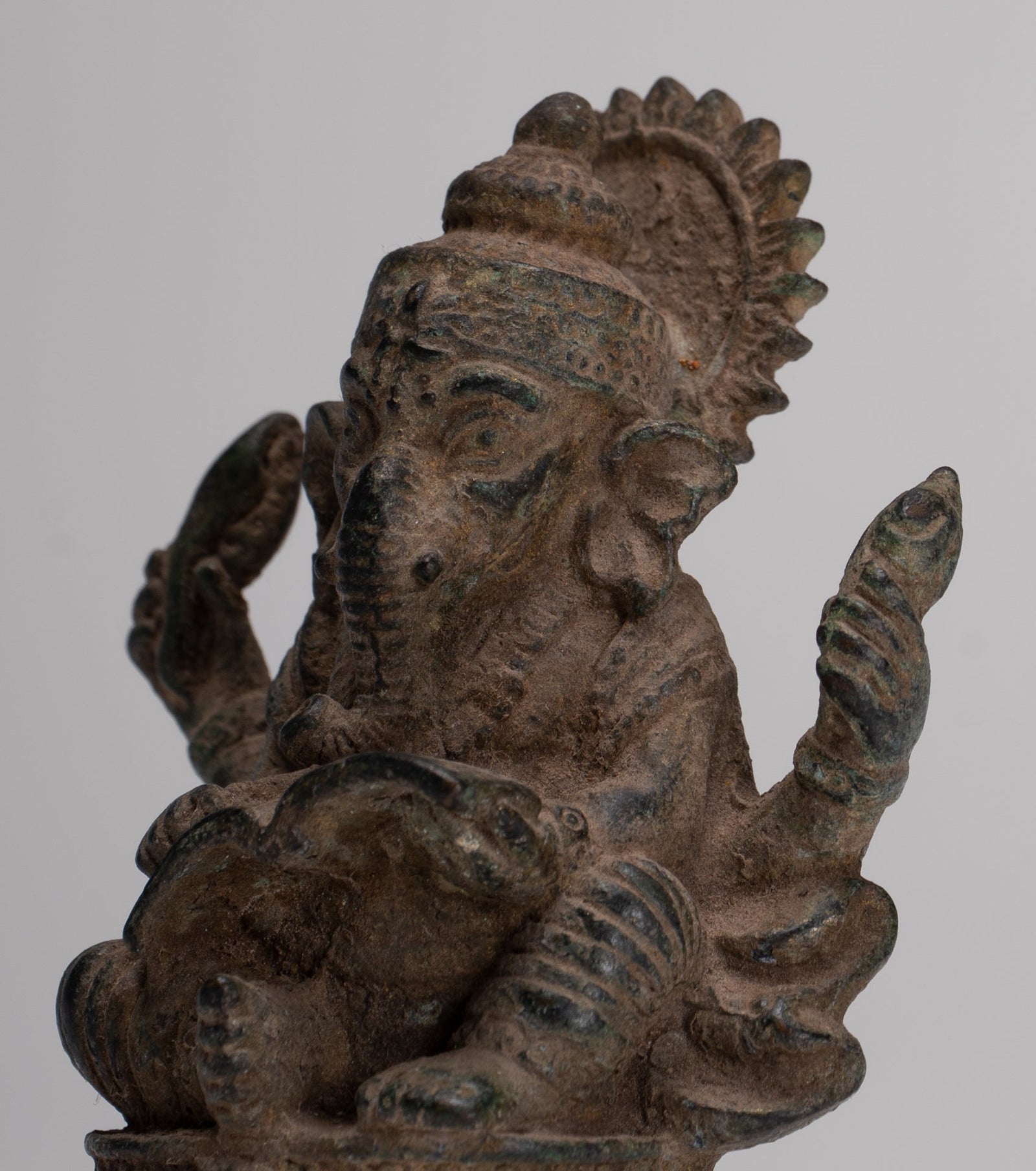 Statue Ganesha - Antique Thai Thai Stit Bronze Ganesh Statua - 8 cm/3 "