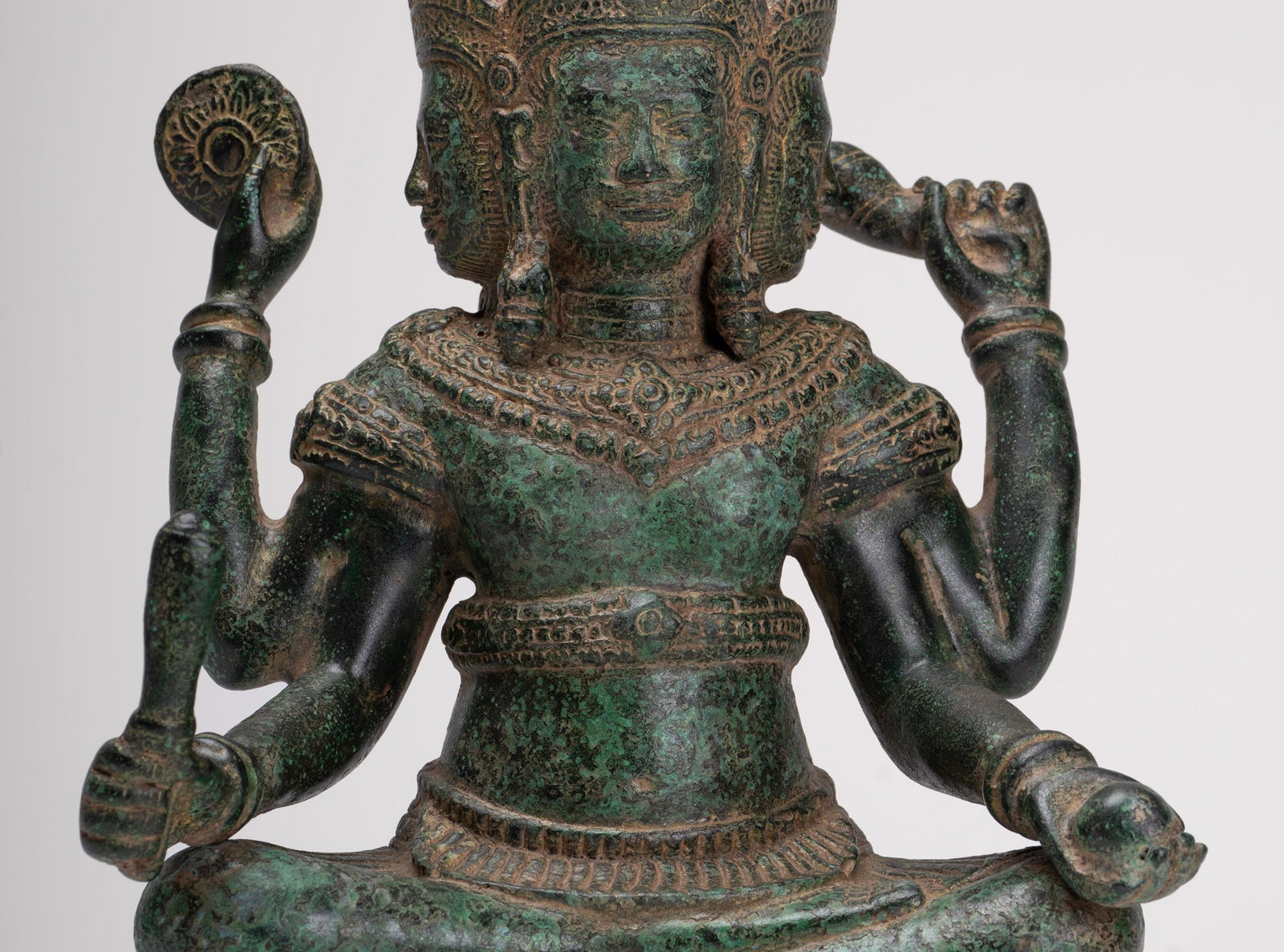 Estatua de Brahma - Antique Khmer Style Bronze 4 Arm Bayon Brahma - Creación de Dios Hindú - 31 cm/12 "