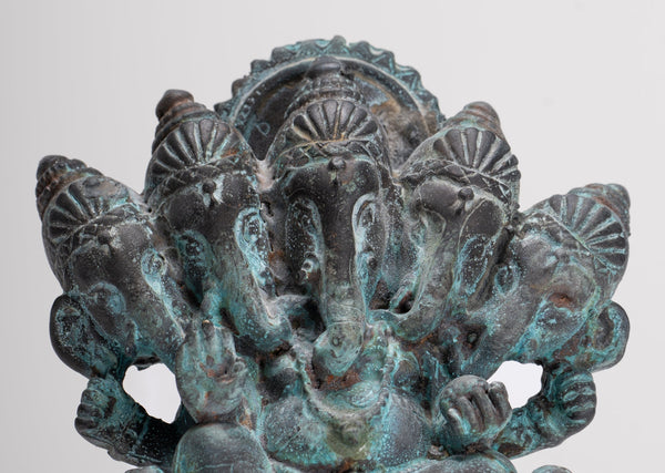Ganesh - Antique Thai Style Bronze Seated Heramba Ganapati Statue - 12.5cm/5"