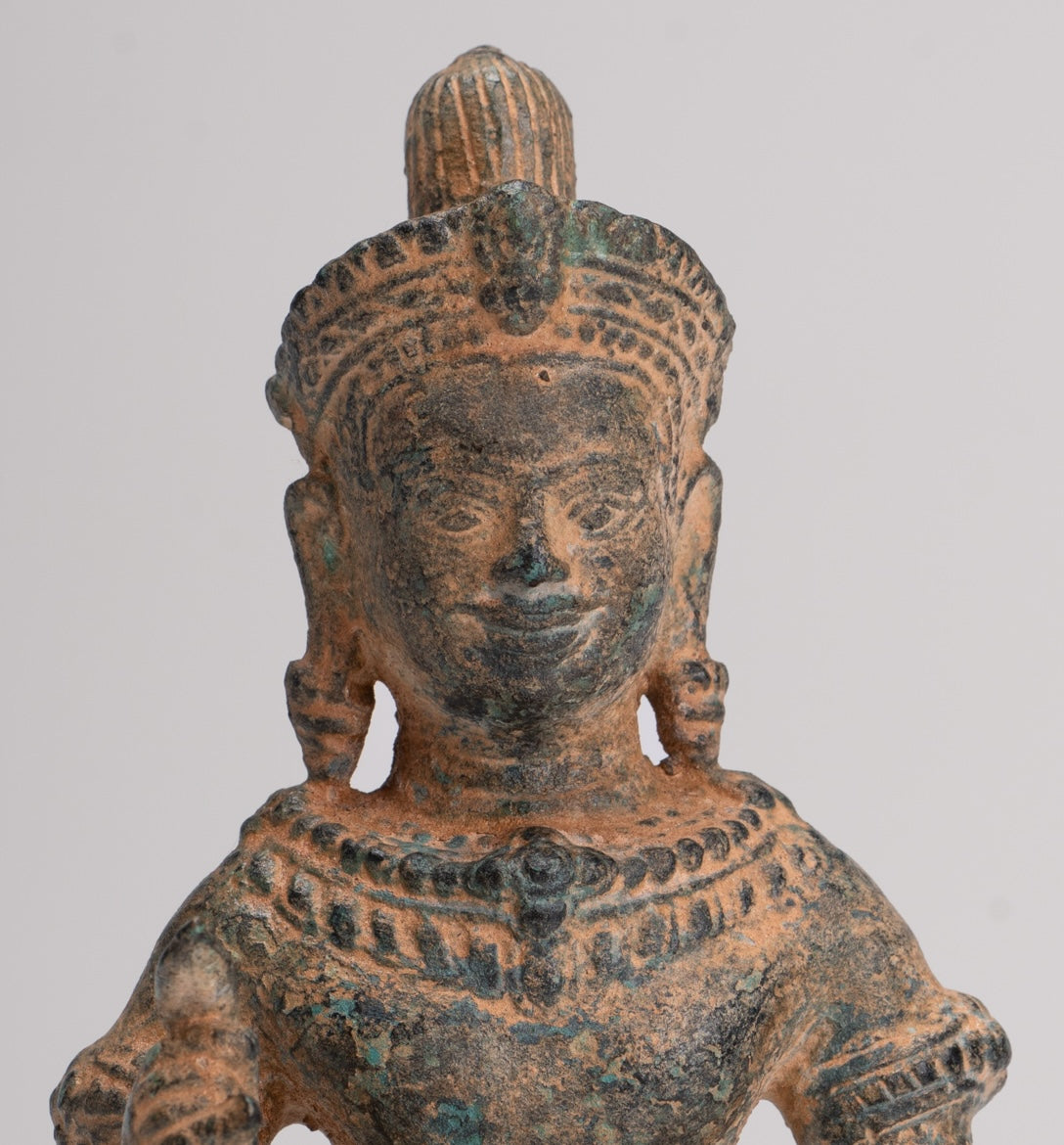 Vishnu Statue - Antique Baphuon Style Bronze Seated Khmer Vishnu Statue - 18cm / 7"