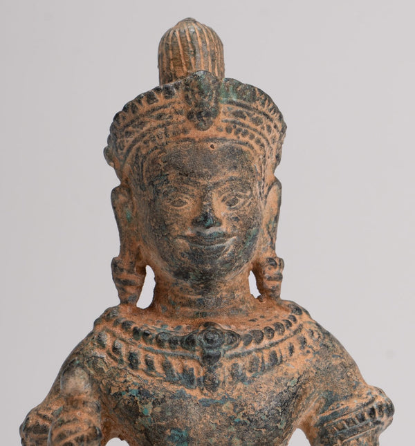 Vishnu Statue - Antique Baphuon Style Bronze Seated Khmer Vishnu Statue - 18cm / 7"