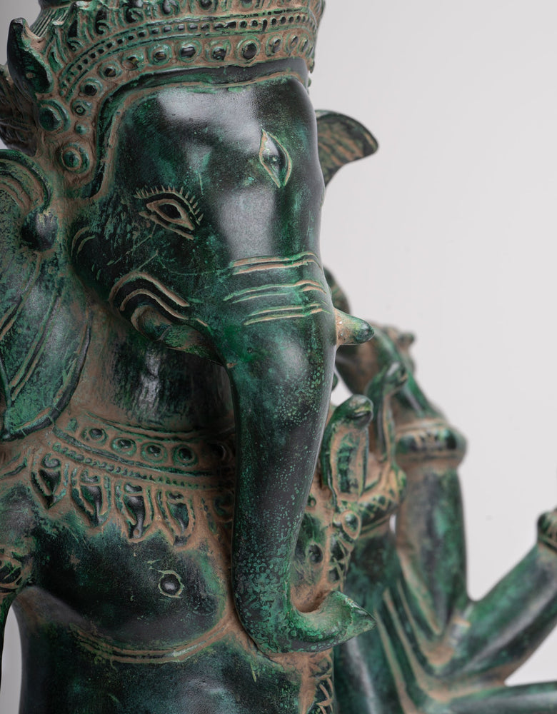 Ganesha Statue - Antique Khmer Style Bronze Angkor Wat Ganesha Statue on Yoni - 55cm/22"
