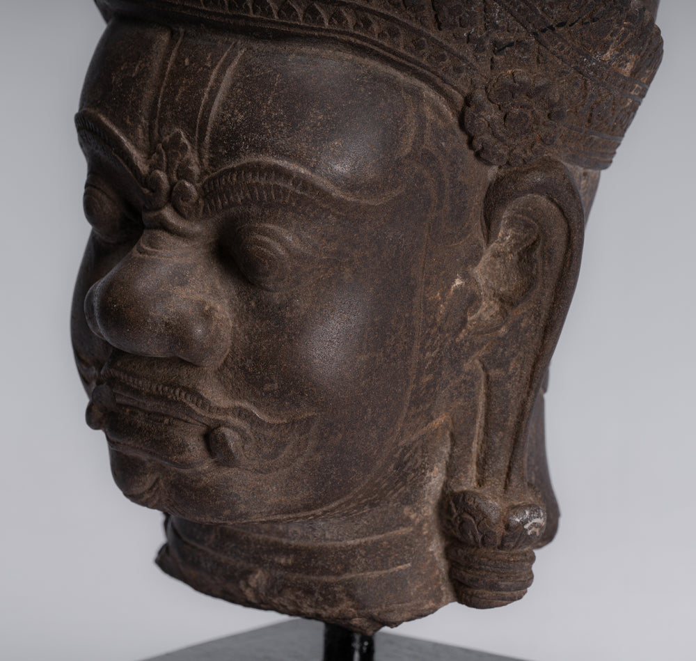 Estatua del Guardián - Antiguo Guardián del Templo Yaksha estilo Angkor Wat de piedra jemer - 37 cm / 15"