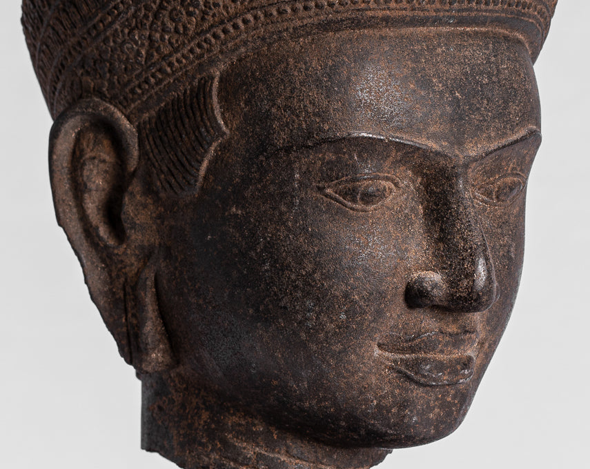 Statue de Bouddha - Antique Angkor Wat Style Stone monté Khme Bouddha Head - 42 cm / 17 "