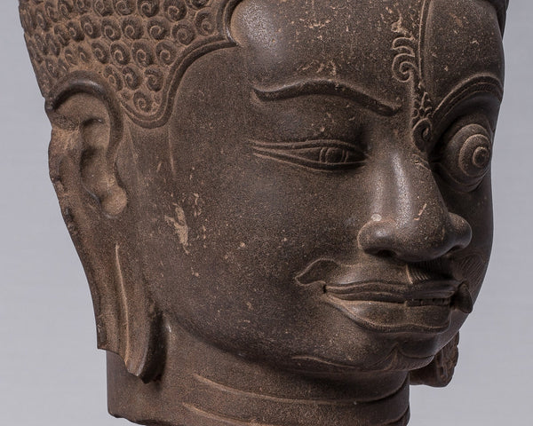 Shiva Statue - Antique Khmer Style Brown Stone Yaksha & Yakshaswaroop Shiva Head - 47cm/19"