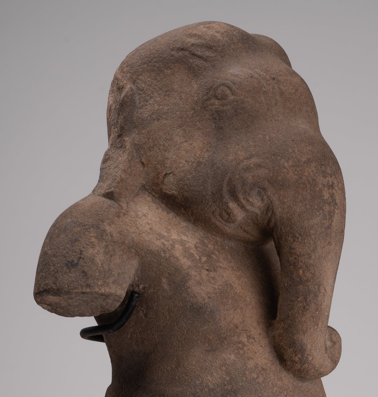 Ganesha Statue - Antique Khmer Style Stone Bayon Mounted Ganesha Torso Statue - 61cm/24"