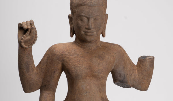 Antique Khmer Style Stone Koh Ker Standing Bodhisattva Avalokitesvara Statue - 91cm/36"