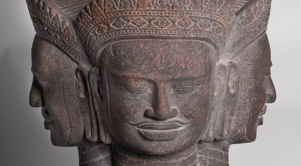 Shiva Statue - Antique Bayon Style Khmer Stone Pancha-Mukha Shiva Statue - The Destroyer - 77cm/29"