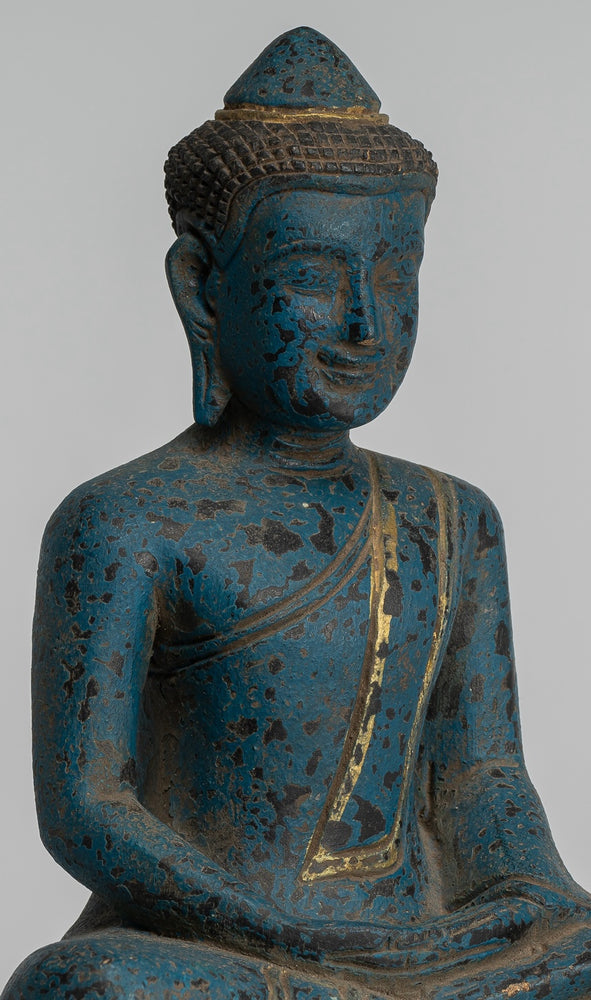 Escultura de Buda - Estatua de Buda sentado de madera de estilo jemer antiguo Dhyana Mudra de meditación - 26 cm/10"
